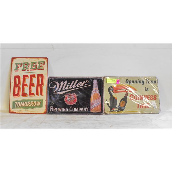 (3) METAL SIGNS, GUINNESS BEER/