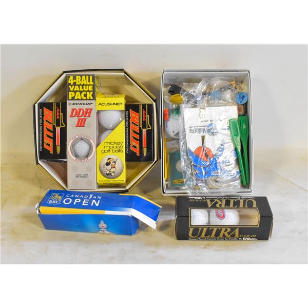 ASSORTMENT OF NEW GOLF BALLS AND MORE