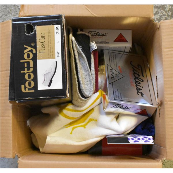 BOX OF GOLF ACCESSORIES