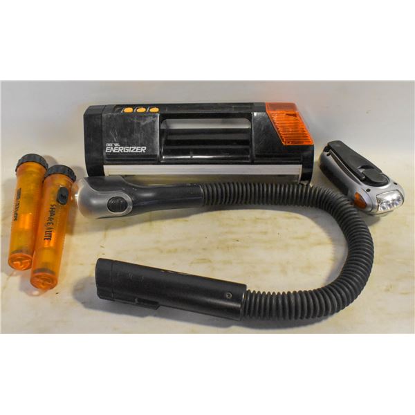 LOT OF FLASHLIGHTS & SNAKE LIGHT