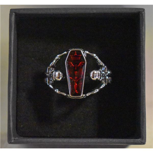MEN’S SKULL BAT RING VAMPIRE COFFIN BIKER RING