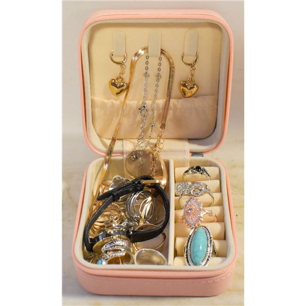 TRAVELING JEWELRY BOX FULL OF JEWELRY