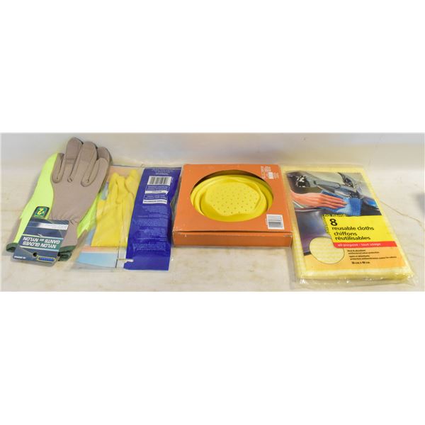 GLOVES, CLOTHS, STRAINER NEW