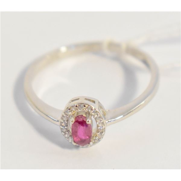 #187-NATURAL RED RUBY &  CZ GEMSTONES RING SIZE 8.