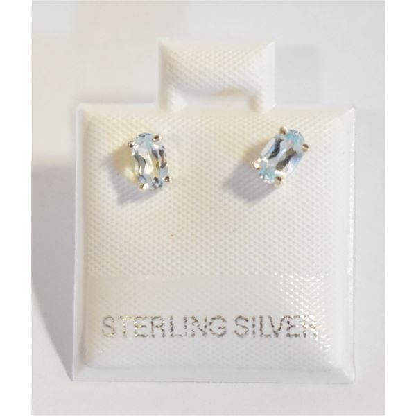 #82-NATURAL  SKY BLUE TOPAZ STUD EARRINGS
