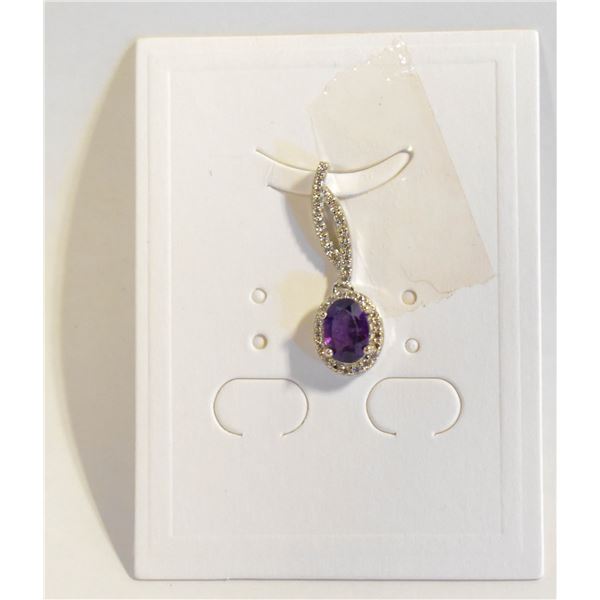 #133- NATURAL AMETHYST & CZ PENDANT