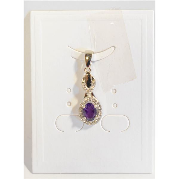 #129- NATURAL AMETHYST & CZ PENDANT