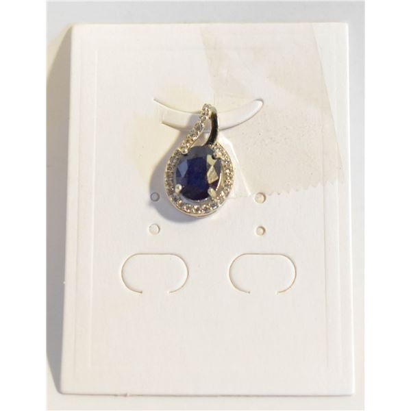 #119-NATURAL BLUE SAPPHIRE & CZ PENDANT
