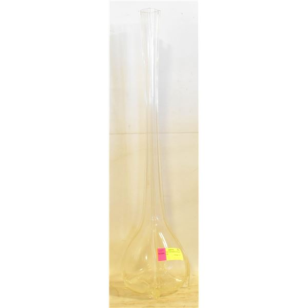 24 INCH TALL STEMMED YELLOW GLASS VASE