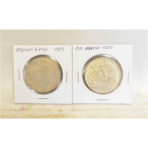 1959 5 MEXICO PESO COIN,1910 1 MEXICO