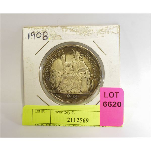 1908 FRENCH INDOCHINA 1 PIASTRE COIN 27G
