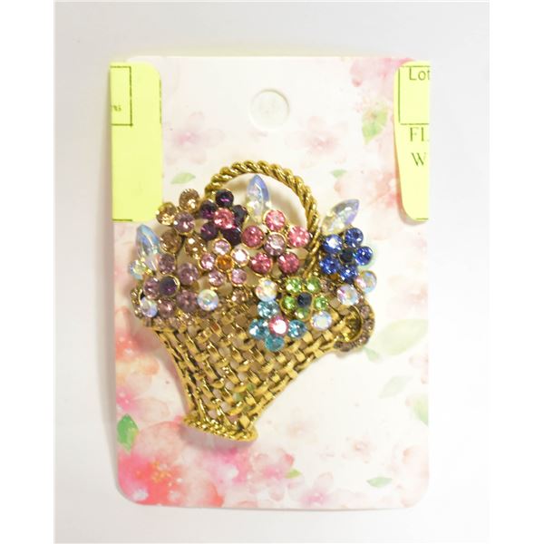 FLOWER BASKET BROOCH FILLED WITH