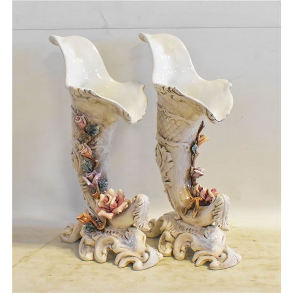 PAIR OF MADE IN ITALY CORNICOPIA VASES