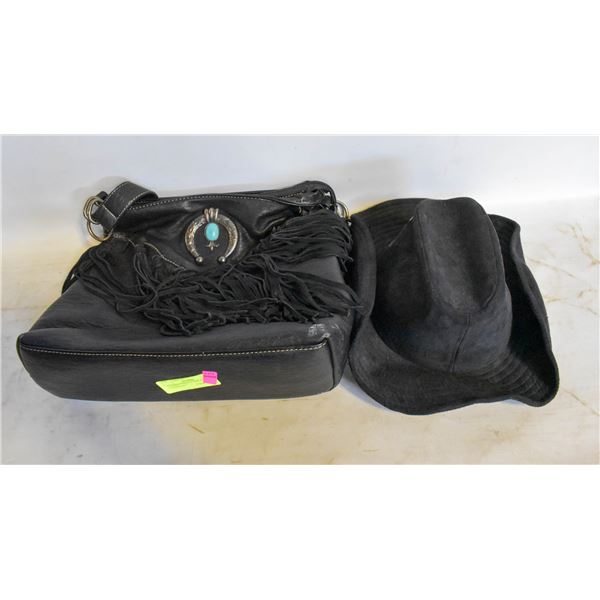 LEATHER FRINGE PURSE & LADIES COWBOY HAT