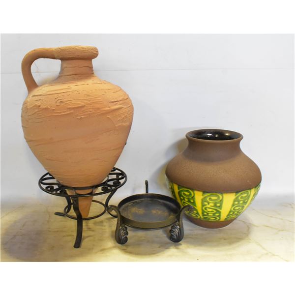 2 POTTERY VASES WITH STANDS