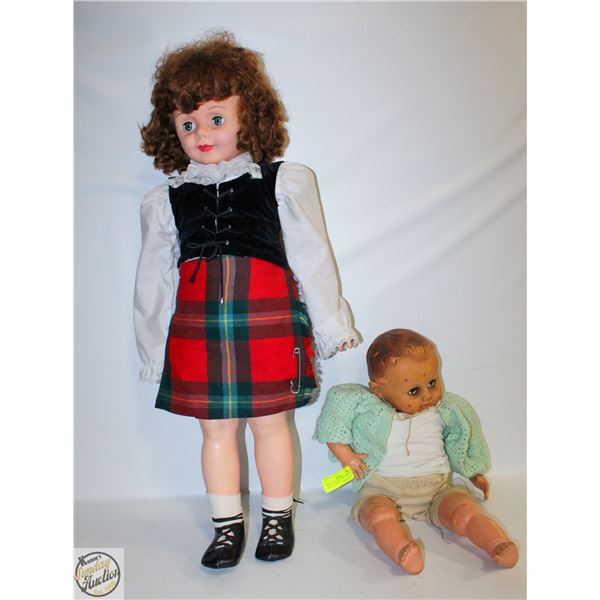 2FT VINTAGE SCOTTISH WALKING DOLL & ANTIQUE