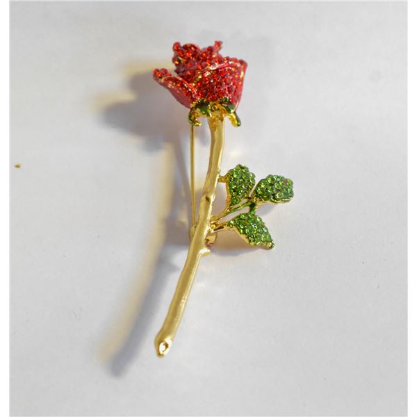 24)  GOLD TONE WITH RED & GREEN CRYSTALS
