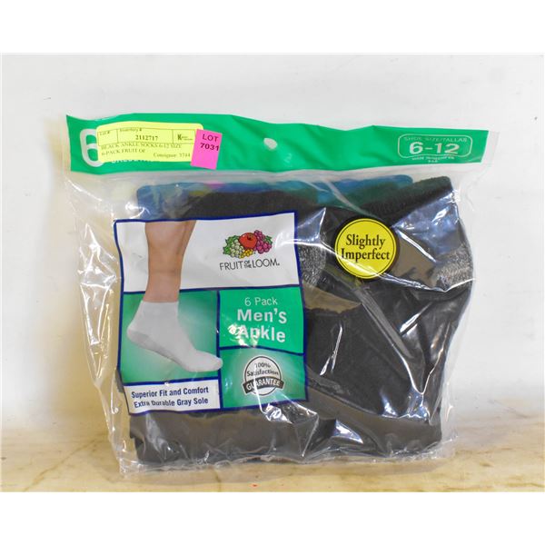 BLACK ANKLE SOCKS 6-12 SIZE 6-PACK FRUIT OF