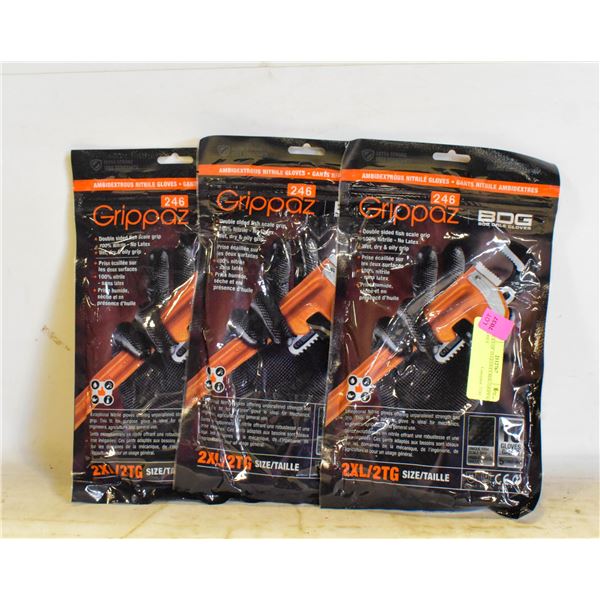 3PACKS OF 10 GLOVES BDG GRIPPAZ NITRILE