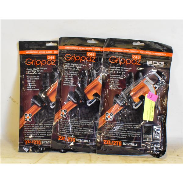 3PACKS OF 10 GLOVES BDG GRIPPAZ NITRILE