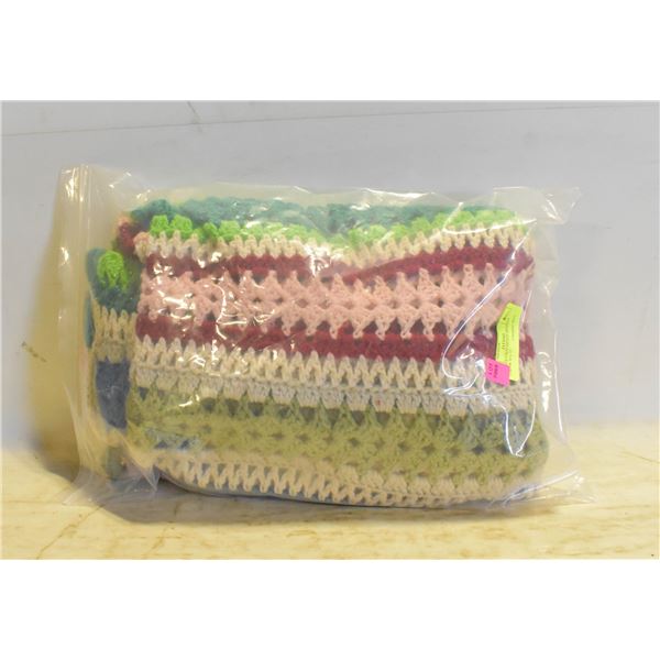 VINTAGE CROCHETED AFGHAN THROW 42 x 72 