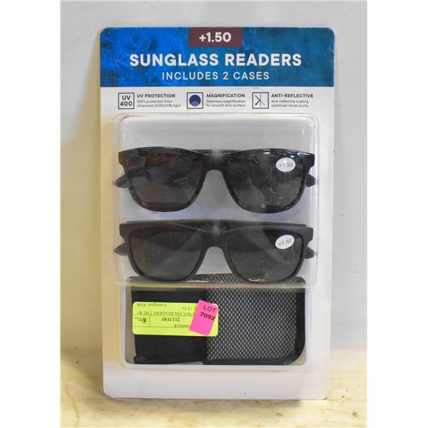 NEW SUNGLASS READERS 2 PK W/ CASES. +1.50