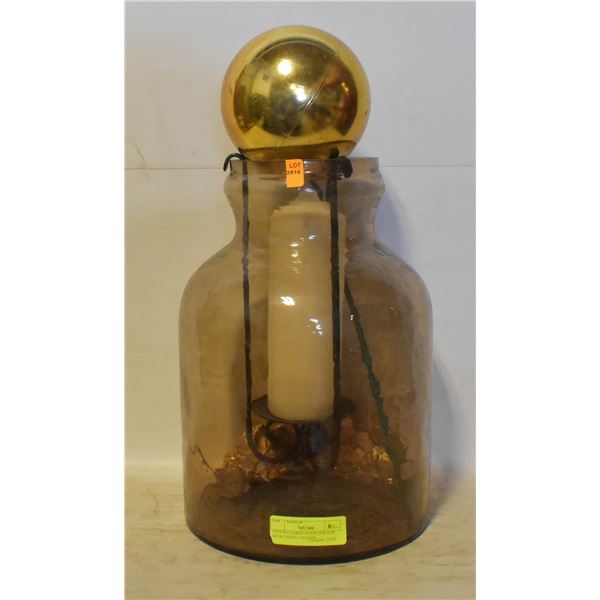 VINTAGE LARGE GLASS JAR 14"H WITH CANDLE HOLDER