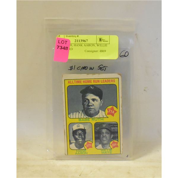 BABE RUTH, HANK AARON, WILLIE MAYS CARD