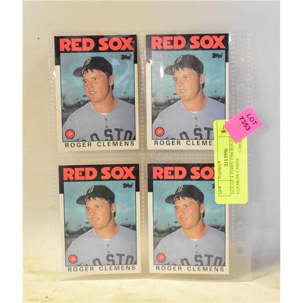LOT OF 4 TOPPS 1986 ROGER CLEMENS CARDS