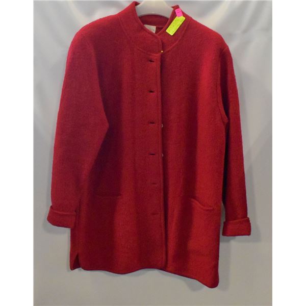 100% WOOL RED CLEO LADIES SZ M BUTTON-UP COAT
