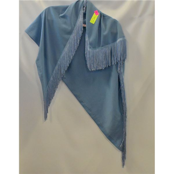 LADIES BLUE FRINGED SHAWL