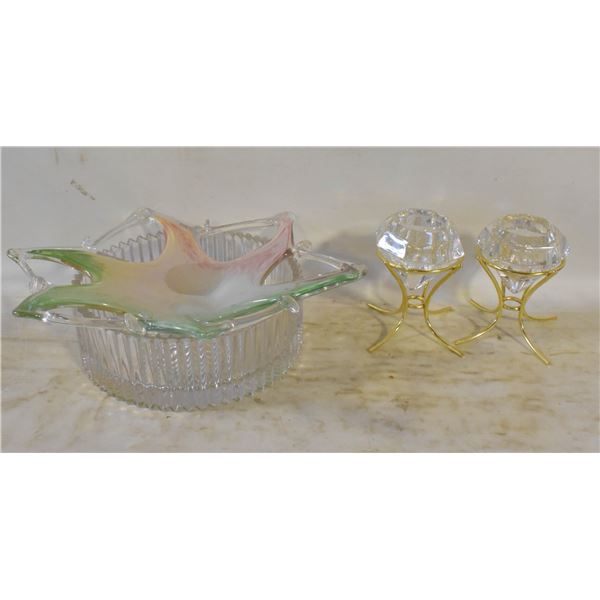 DECORATIVE GLASS BOWLS AND CANDLE HOLDERS