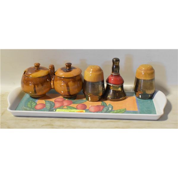 HANDMADE CERAMIC CREAM/SUGAR LIDDED DISH,