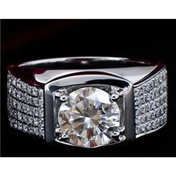SZ 9 2.75+CT WHITE ROUND MOISSANITE MEN'S RING