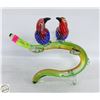 Image 1 : BLOWN ART GLASS PARROTS PERCHING ON A BRANCH
