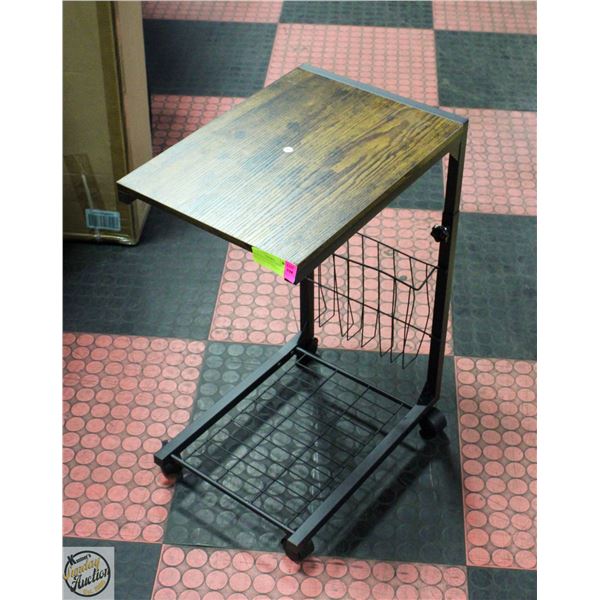 NEWLY ASSEMBLED C SHAPED SIDE TABLE RUSTIC BROWN