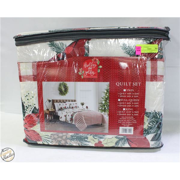 BRAND NEW HOLLY AND JOLLY QUILT SET FULL/QUEEN