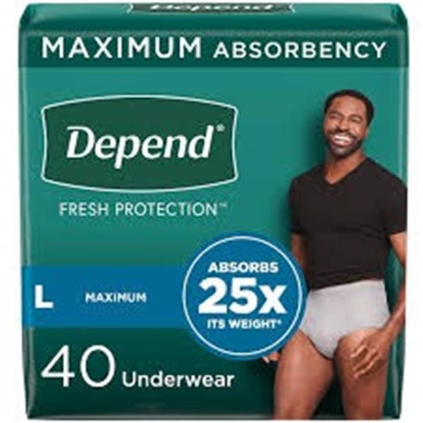 NEW 40 UNDERWEAR DEPENDS LARGE