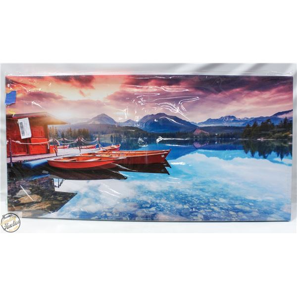 NEW NATURAL WALL ART BOATS ON LAKE CANVAS 40 X 20"