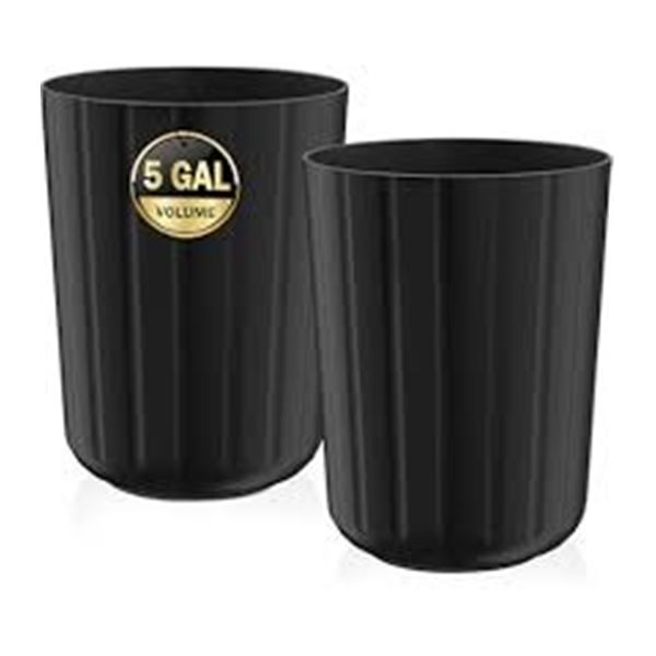 NEW 2PK OF 5 GALLON ROUND TOP BLACK TRASH BINS