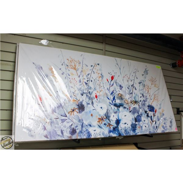 NEW BLUE & YELLOW FLOWERS CANVAS 29 X 58"