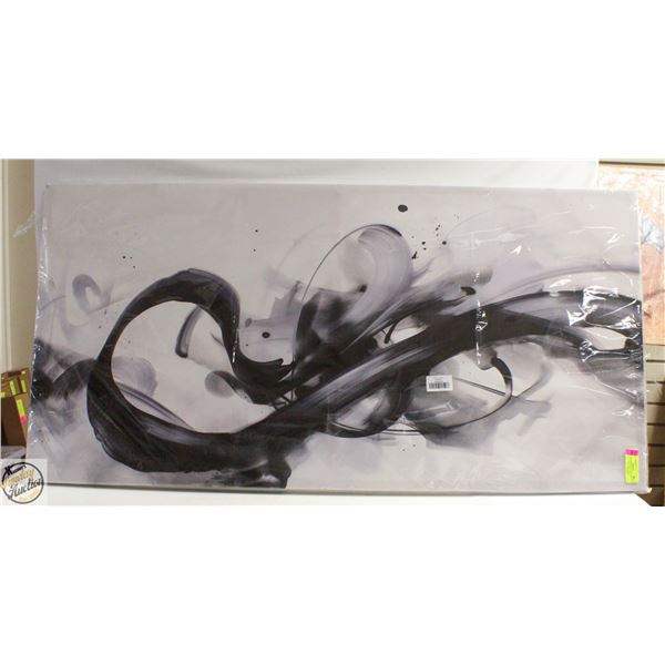 NEW FRAMED BLACK AND WHITE ABTRACT WALL ART 24X48"