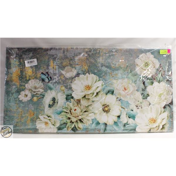 NEW ABSTRACT WALL ART CANVAS WHITE FLOWERS 20X40"