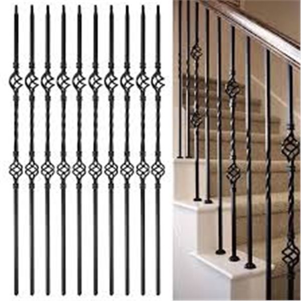 NEW WROUGHT IRON BALUSTERS 10PK SATIN BLACK
