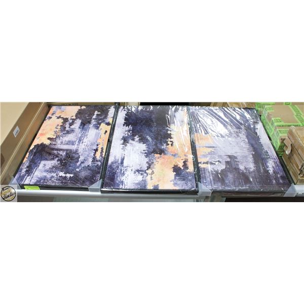 BRAND NEW 3PC BLACK ABSTRACT FRAMED WALL ART 40X60