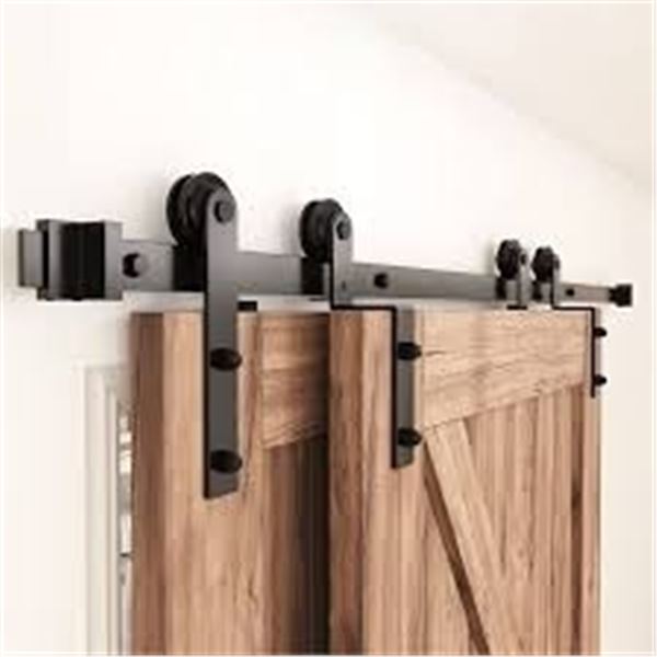 NEW W BOX ZEKOO 7.5FT BYPASS SLIDING BARN DOOR KIT