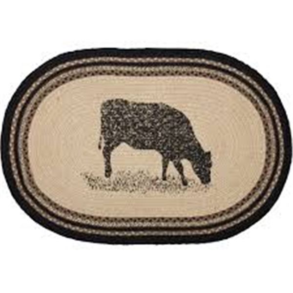 NEW SAWYER MILL CHARCOAL COW JUTE RUG OVAL 20X30"