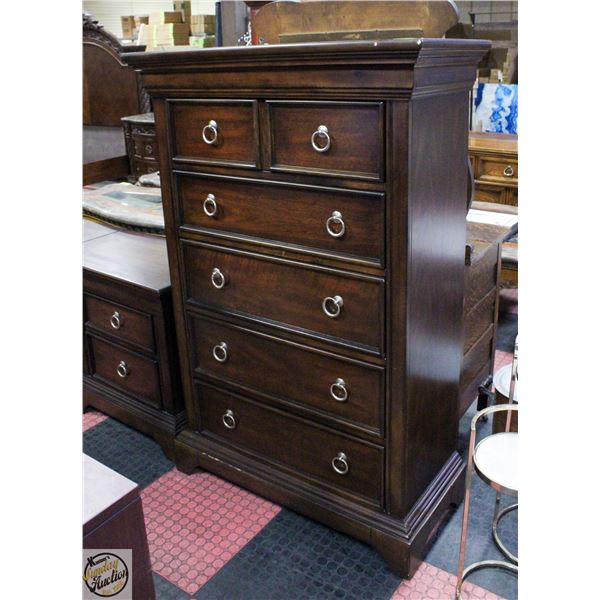 BROWN CHERRY 5 DRAWER DRESSER 40" X 18" X 60"