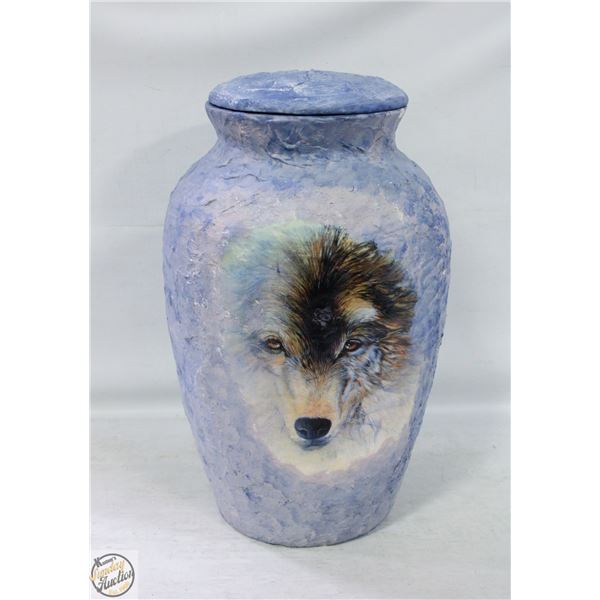 BLUE CERAMIC FLOOR VASE WITH LID