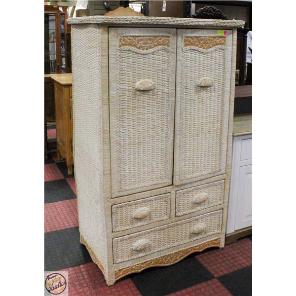 WICKER HIGHBOY WARDROBE- 62" X 35" X 22"